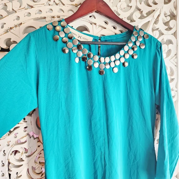 KOOMAL SOOD TEAL MAXI DRESS LONG SLEEVE NECK DETAIL SIZE MEDIUM - Picture 8 of 15